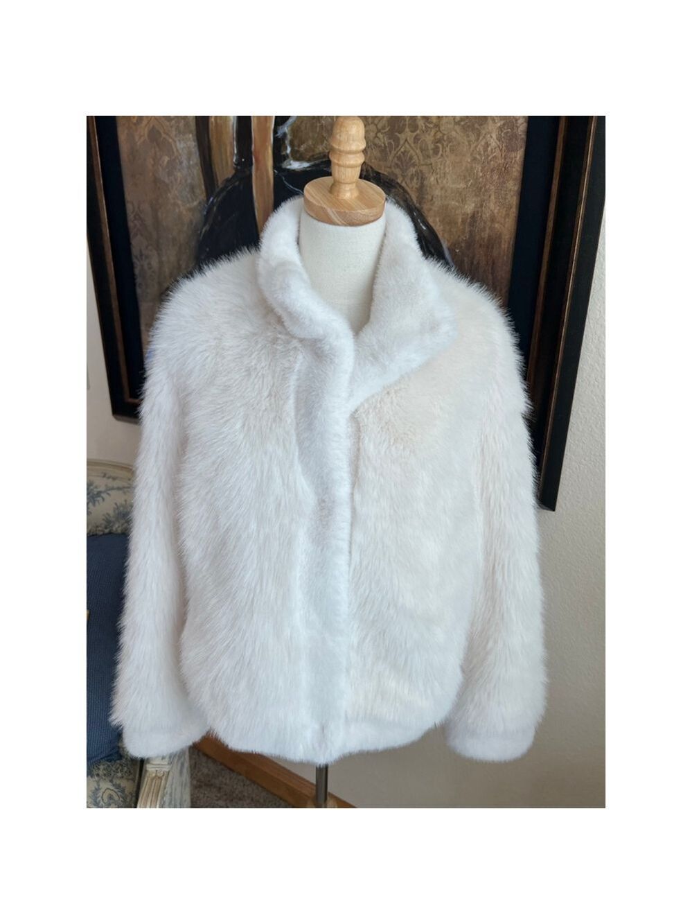 NWT ADRIENNE LANDAU White Faux Fur Jacket XL